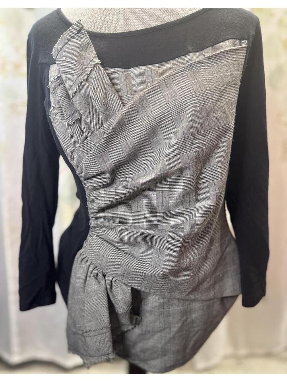 One September Black and Gray Long Sleeve Asymmetric Dress with Ruffle Detail